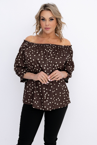Blusa chocolate con mangas de volantes Estampado 1
