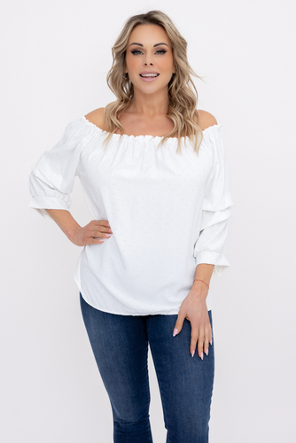 Blusa granate con mangas de volantes Estampado 1