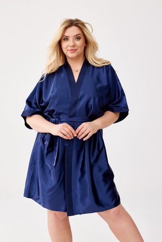 Navy blue SATENO satin bathrobe