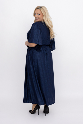 Navy blue brocade dress with crease