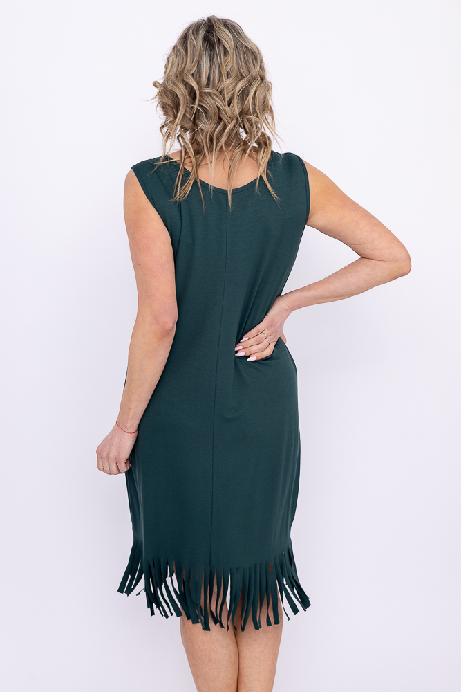 Flaschengrünes Kleid mit Fransen