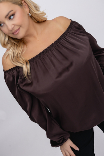  Czekoladowa satynowa Bluzka