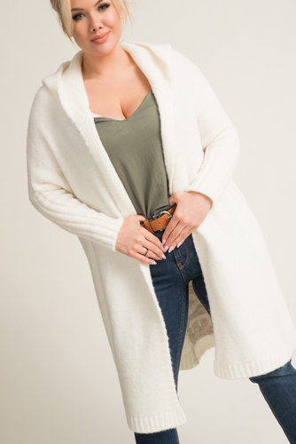 Ecru Hooded Cardigan by LIVINO