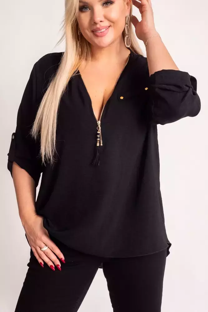 Schwarze Bluse mit offenem Ausschnitt