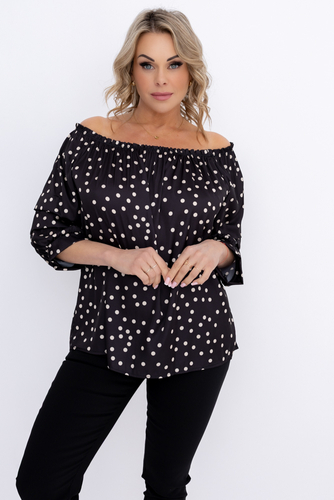 Schwarze Bluse mit gerüschten Ärmeln Muster 1
