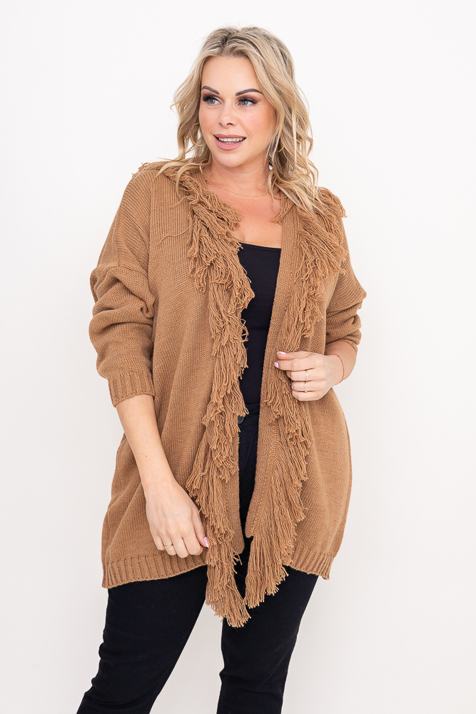 Camelowy Sweter z frędzlami FEBRIN