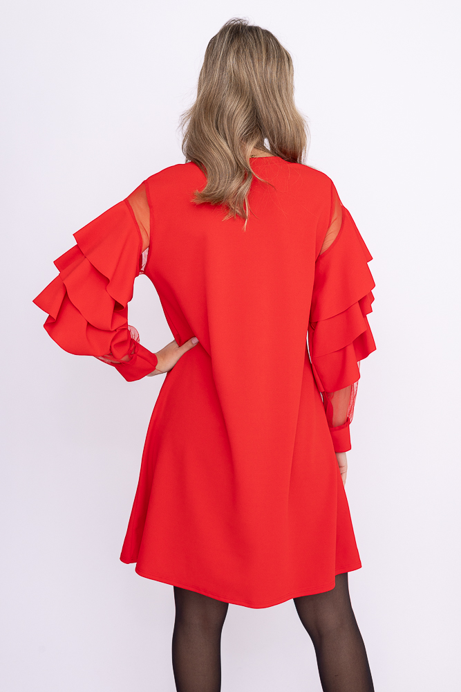 Czerwona Sukienka z falbanami