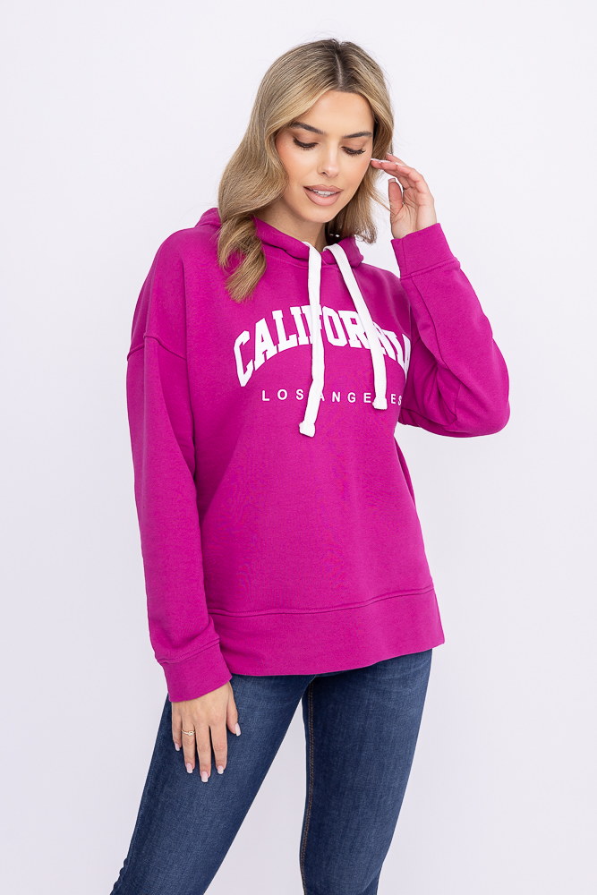 Genser med hettegenser i fuchsia 
