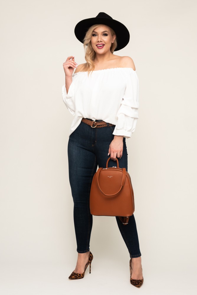 Weiße Bluse mit gerüschten Ärmeln