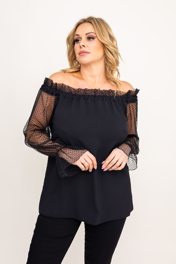 Black Blouse with Embellished Sleeves