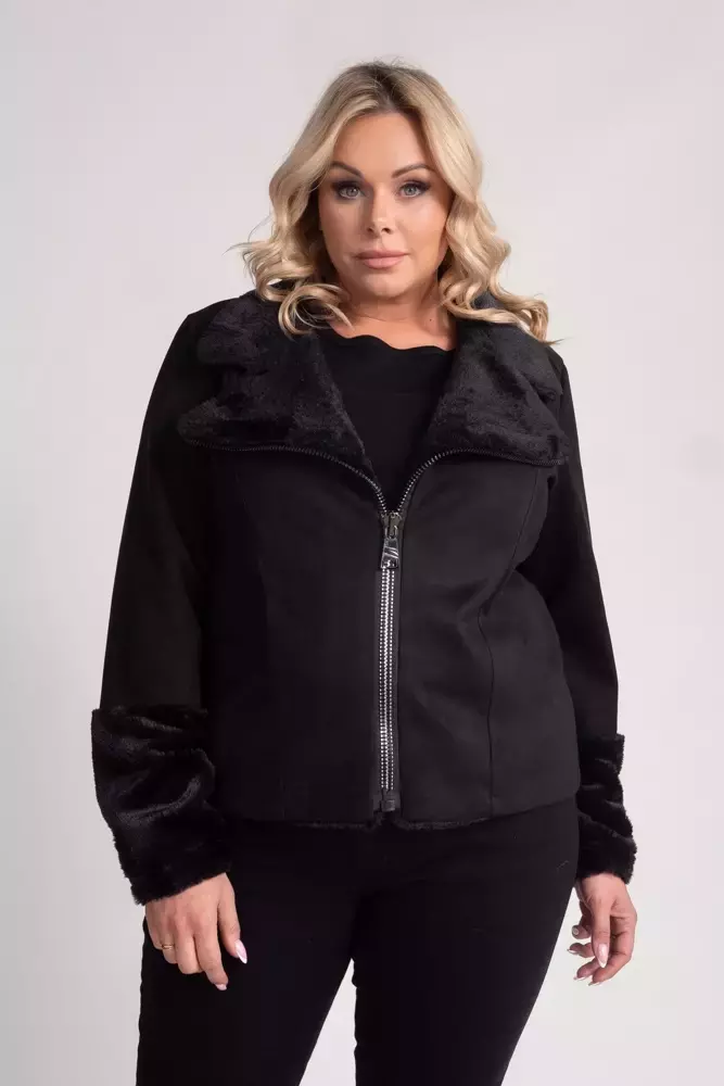 Schwarze Schafsfelljacke