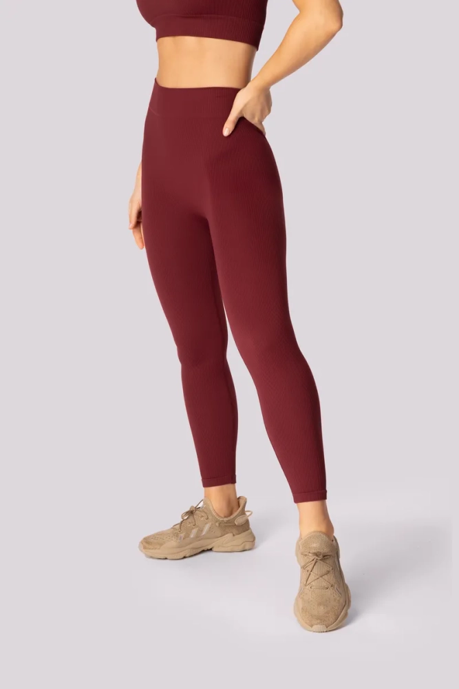 Burgundowe Legginsy prążkowane