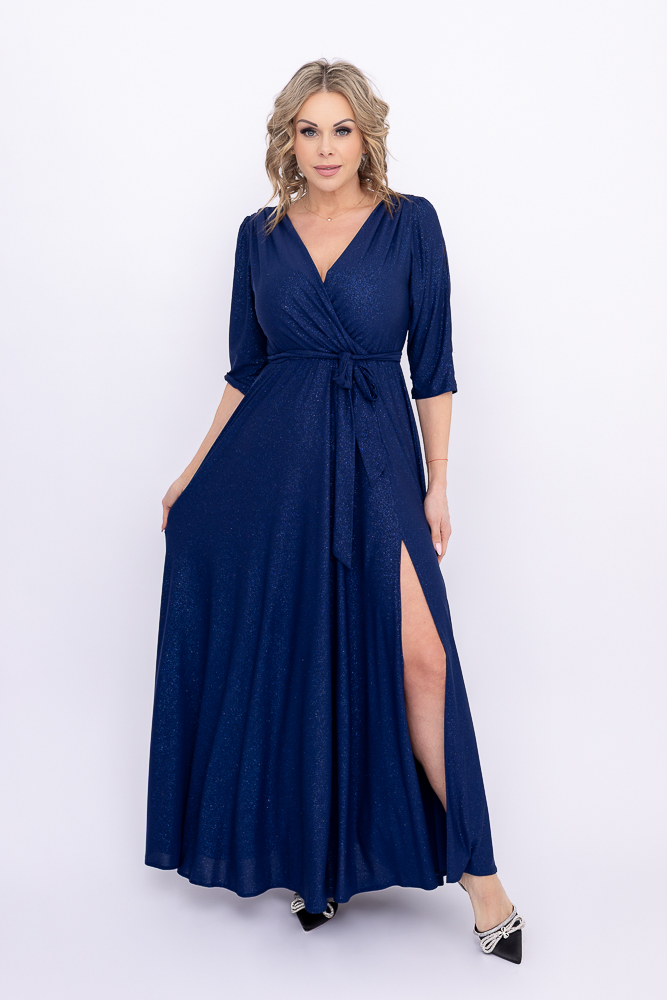 Rochie brocart albastru marin