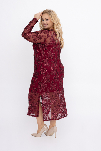 Bordowa Sukienka siateczkowa z cekinami