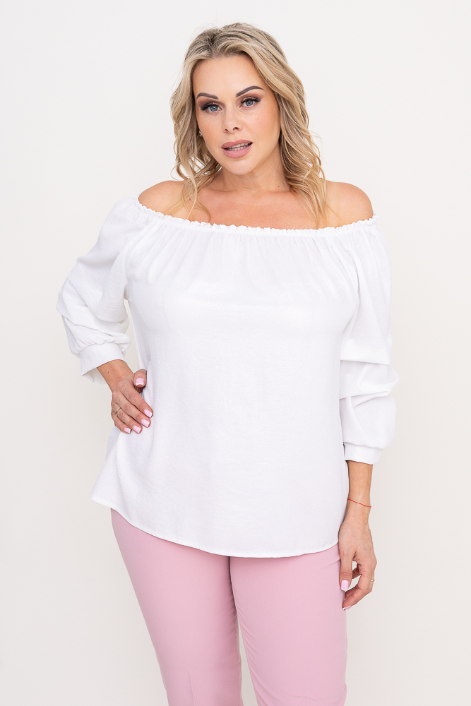 Biała błyszcząca Bluzka z marszczonymi rękawami