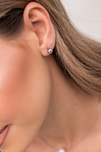 Silver Large Ball Earrings Steel GRANDI
