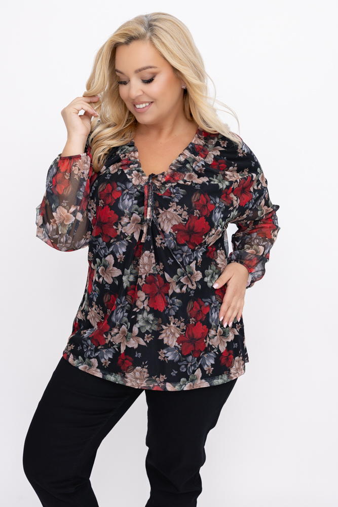  Mesh Blouse with Flowers