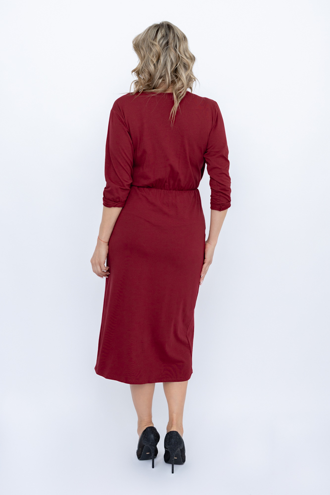 Bordowa Sukienka z koronką AMELIEN