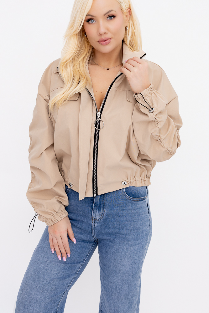 Ciemnobeżowa Kurtka z marszczeniami