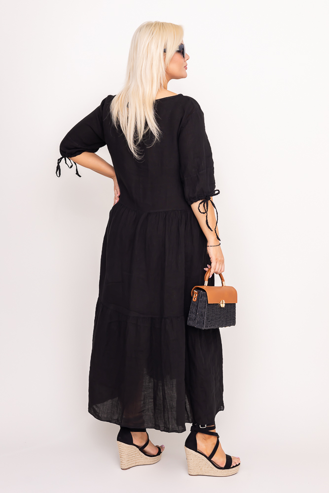 Czarna Sukienka lniana TRESIA