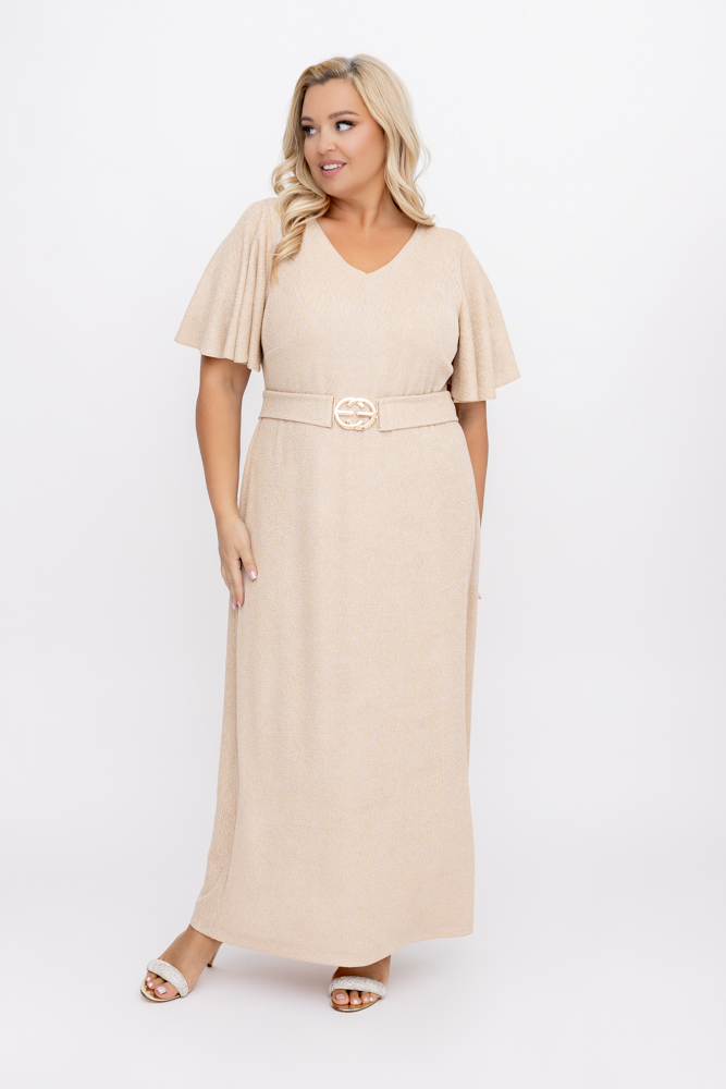 Maxi Vestido Beige Purpurina
