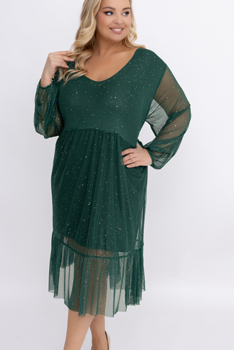 Butelkowozielona błyszcząca Sukienka siateczkowa Wzór 1