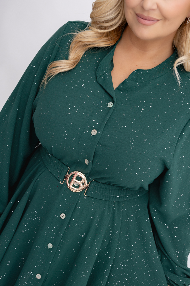 Butelkowozielona błyszcząca Sukienka z paskiem