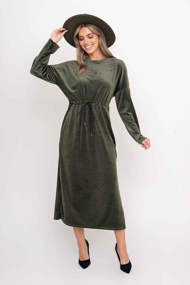 Khaki Sukienka welurowa CRYSTAL