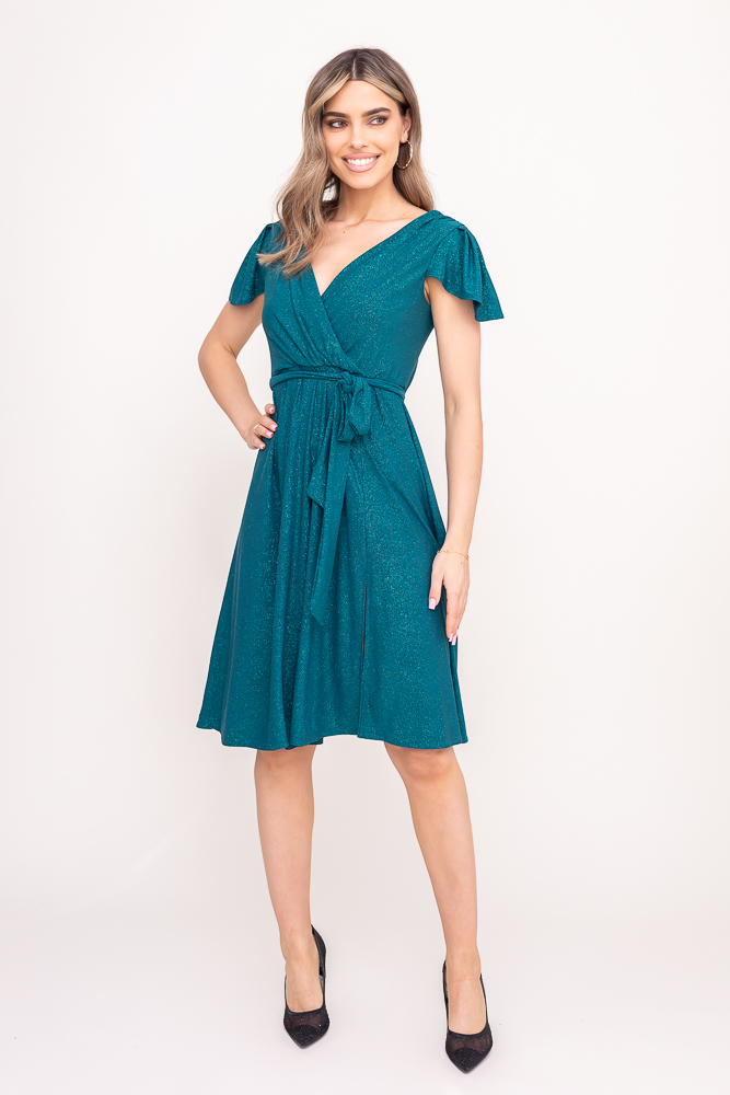 Robe en brocart vert bouteille avec ceinture