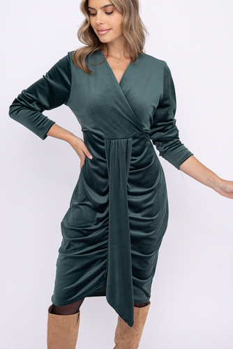 Butelkowozielona Sukienka welurowa