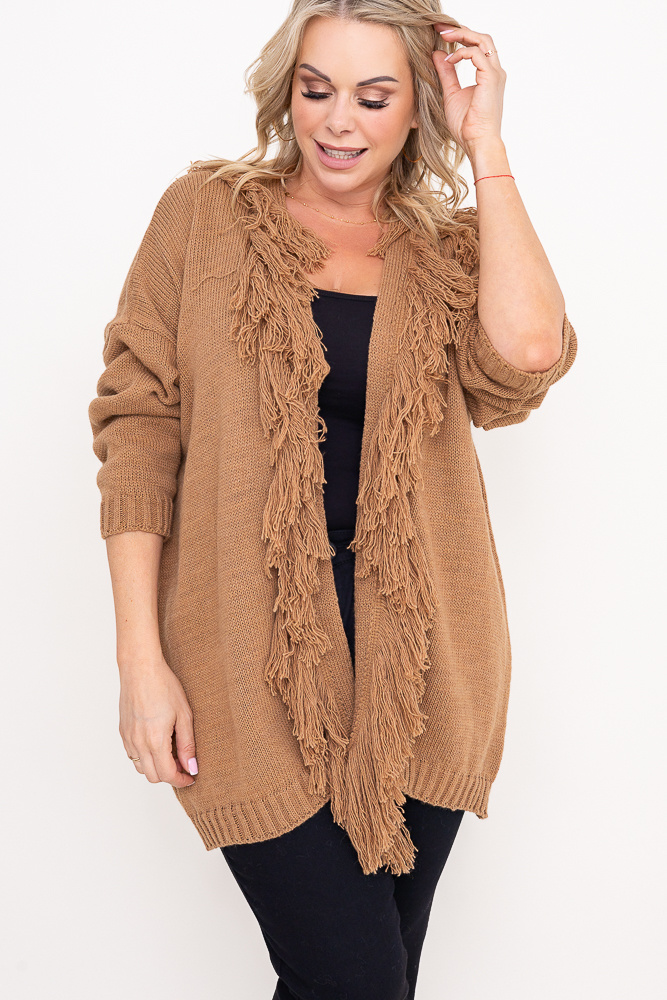 Camelowy Sweter z frędzlami FEBRIN