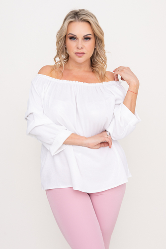 Biała błyszcząca Bluzka z marszczonymi rękawami