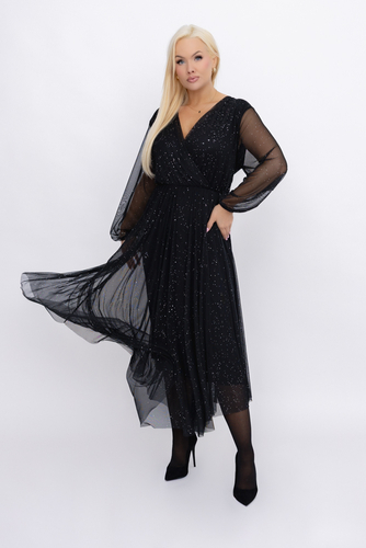 Czarna błyszcząca Sukienka siateczkowa