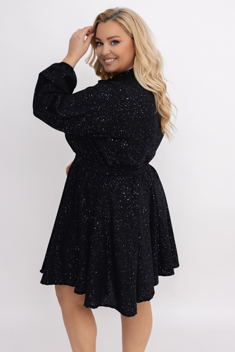  Czarna błyszcząca Sukienka z paskiem