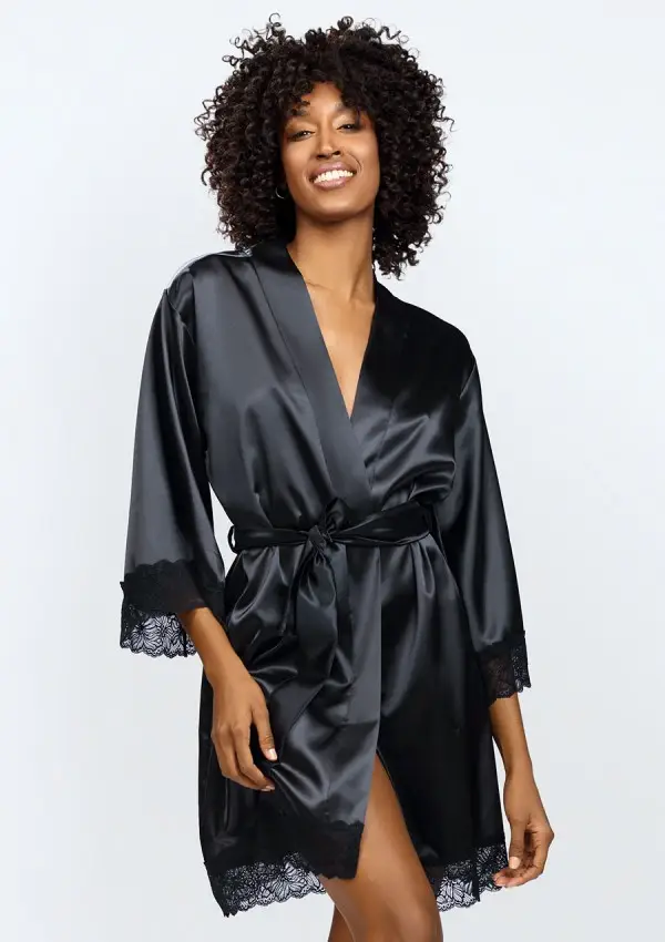 Black Satin Bathrobe