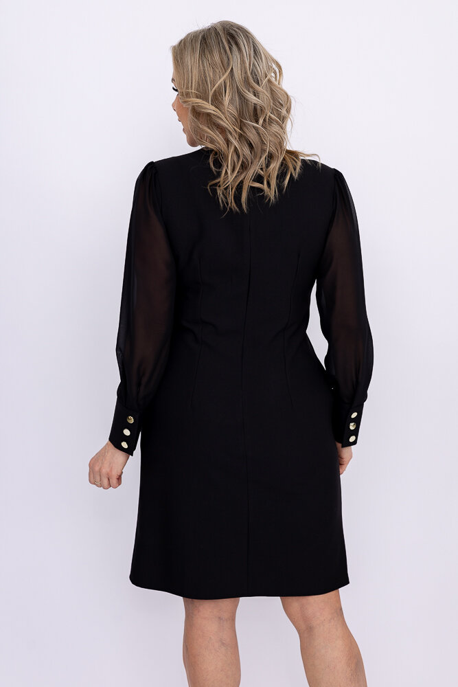 Czarna Sukienka z prześwitującymi rękawami