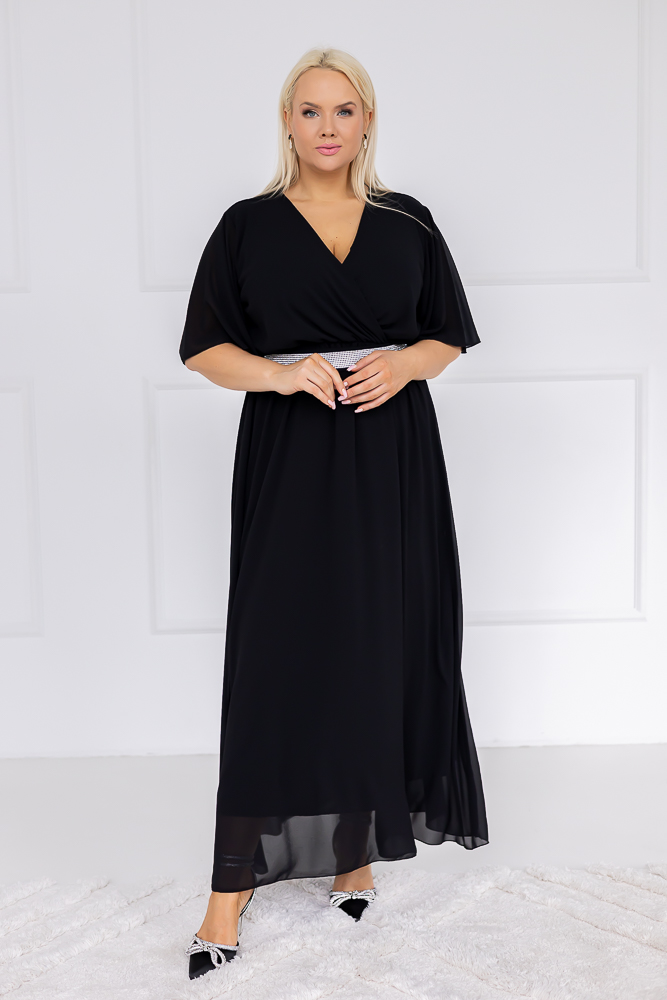 Czarna Sukienka szyfonowa z paskiem EGELI