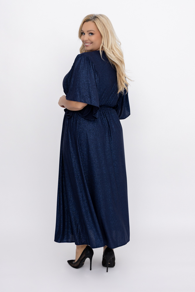 Navy blue brocade dress with crease