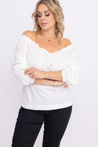 Ecru bluse med bundet utringning