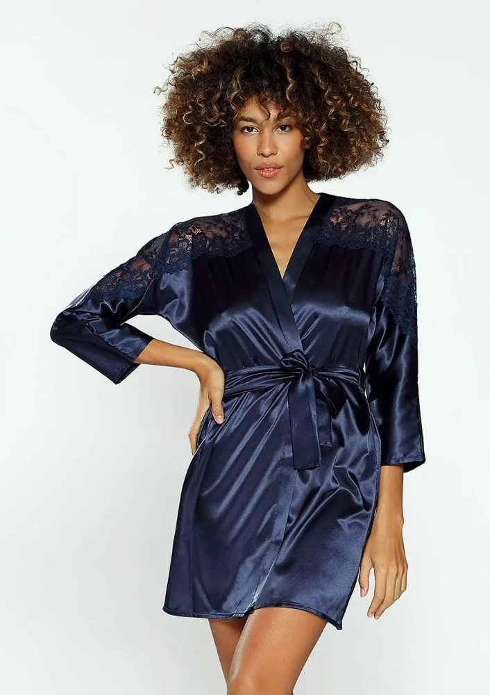 Peignoir en satin bleu marine