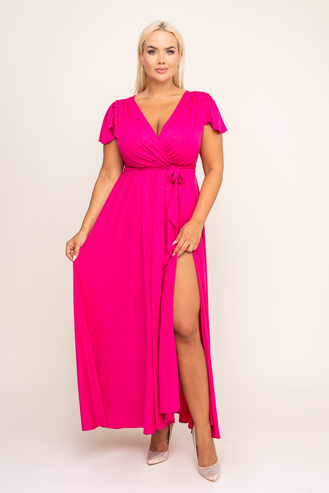 Vestido brocado fucsia