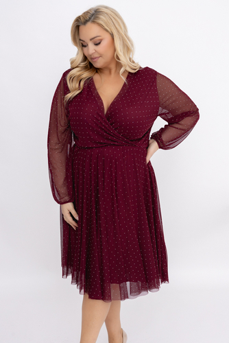 Bordowa Sukienka siateczkowa z dżetami