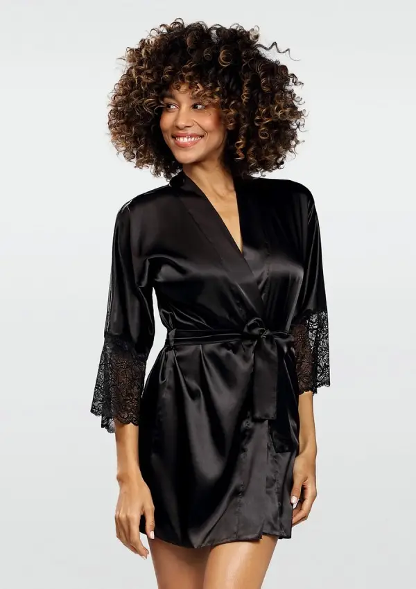 Black Satin Bathrobe