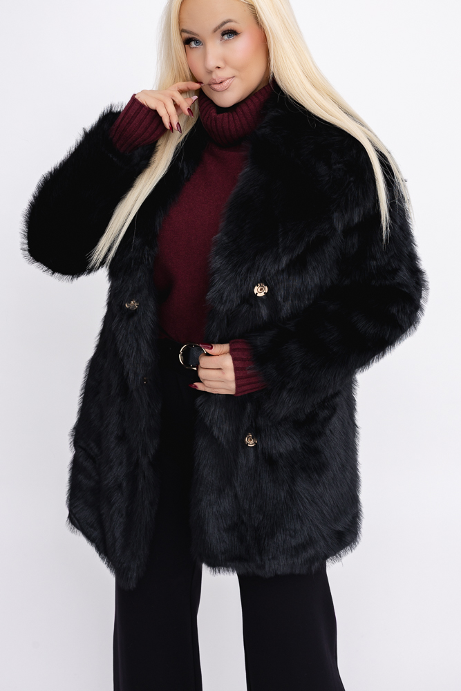 Czarny Płaszcz z futerkiem