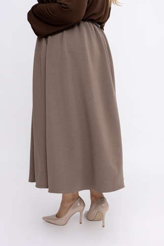 Coffee Pleated Skirt with Belt