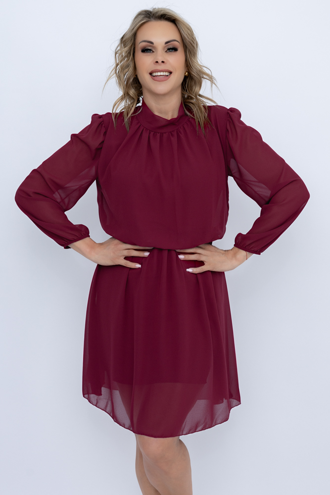 Wiśniowa Sukienka szyfonowa SEGERTO