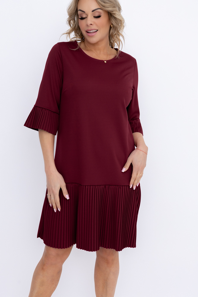 Maroon Pleated Frill Dress