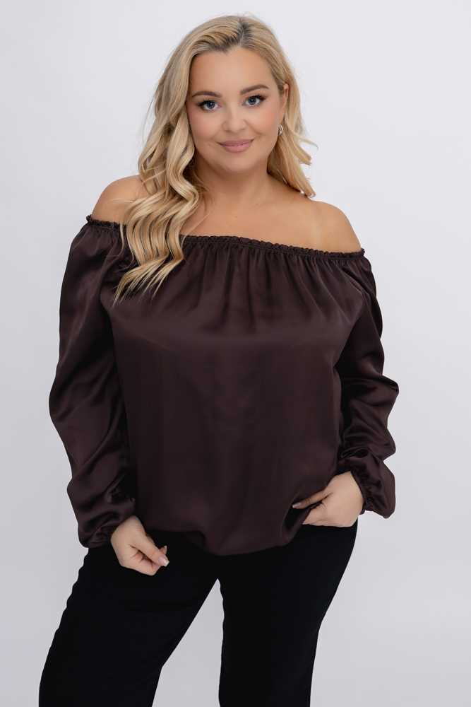  Czekoladowa satynowa Bluzka