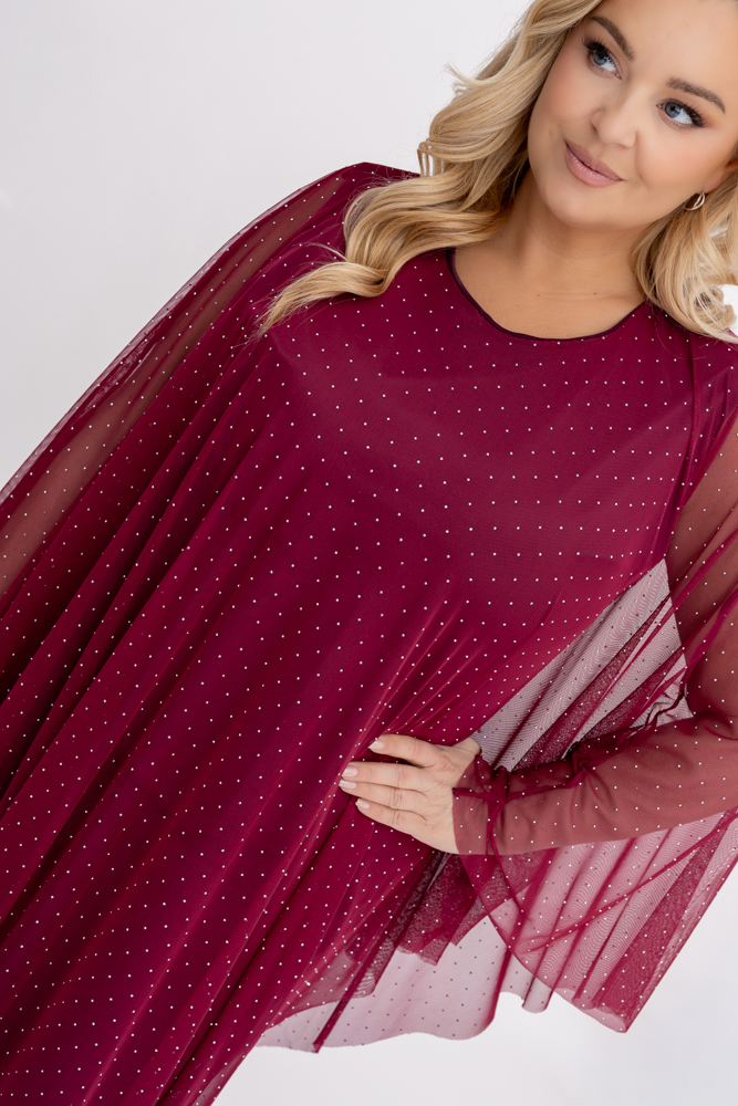 Bordowa Sukienka z siateczką Wzór 1