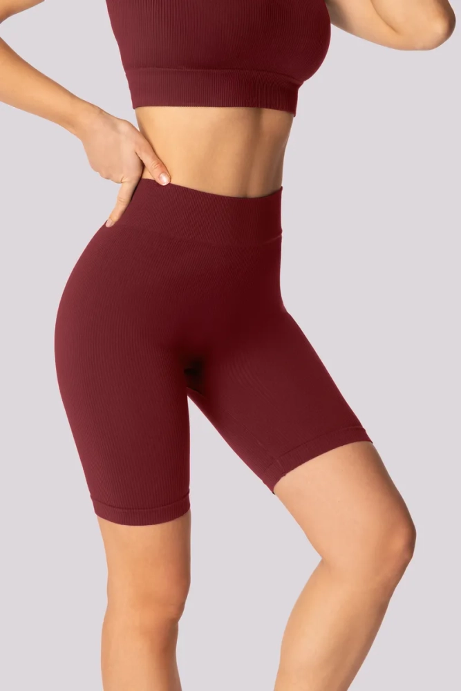 Burgundy Striped Biker Shorts